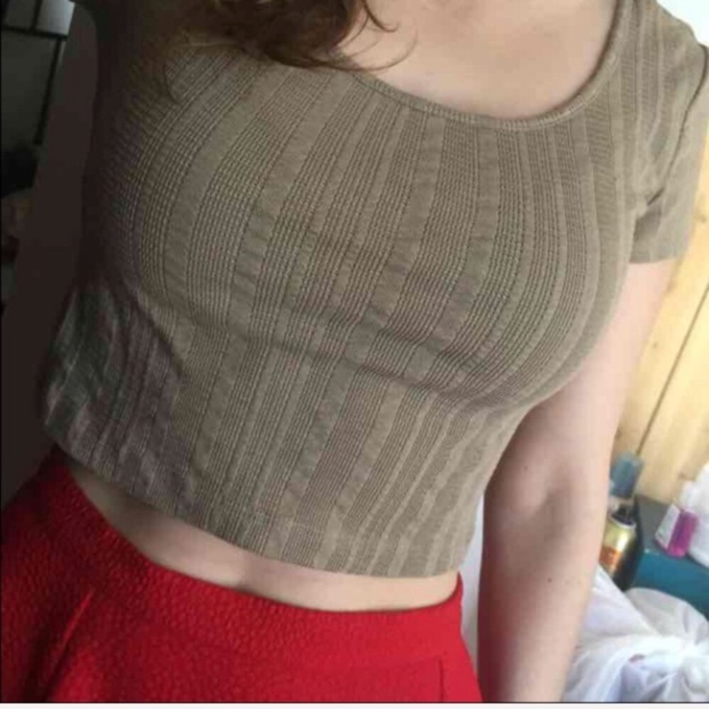 Tan Crop Top Forever 21 Textured Short Sleeve - Picture 1 of 4